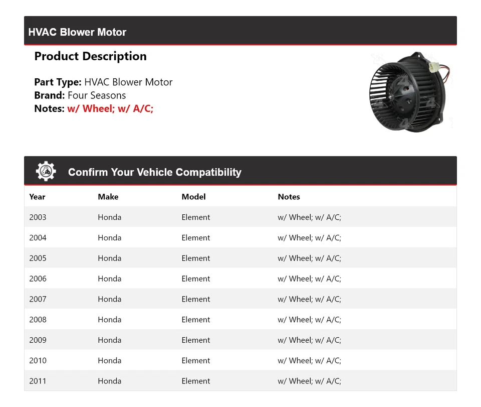 Мотор вентилятора для Honda Element 2003-2011 годов выпуска 4 сезона 2004 2005 2006 2007 2008 годов выпуска - Изображение 2 из 4