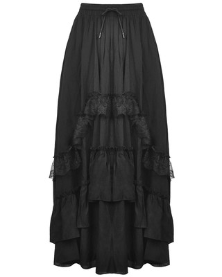 Dark In Love langer Gothic Hexe Maxi Rock schwarz Chiffon Spitze Steampunk Trubel