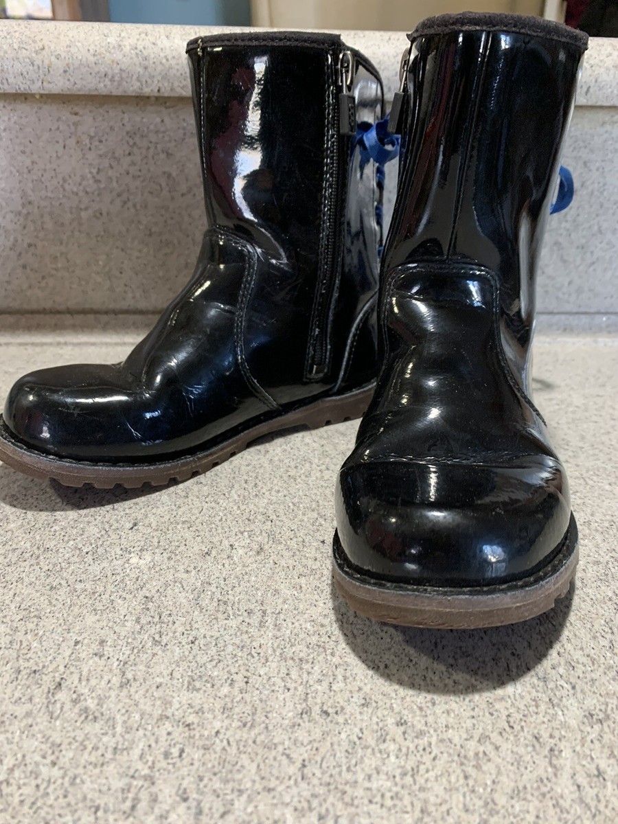 Ugg Corene Little Kids Youth Size 12 Black Patent Leather Blue Laces Boots