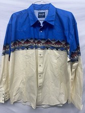 NWT Wrangler Men's XL Checotah Aztec Blue, Cream, Red, Black w/Pearl Snaps