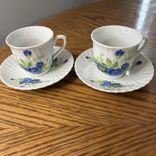 Vintage Child-Size Cup  Saucer Set of 2  Blue Floral  Mini Tea Set