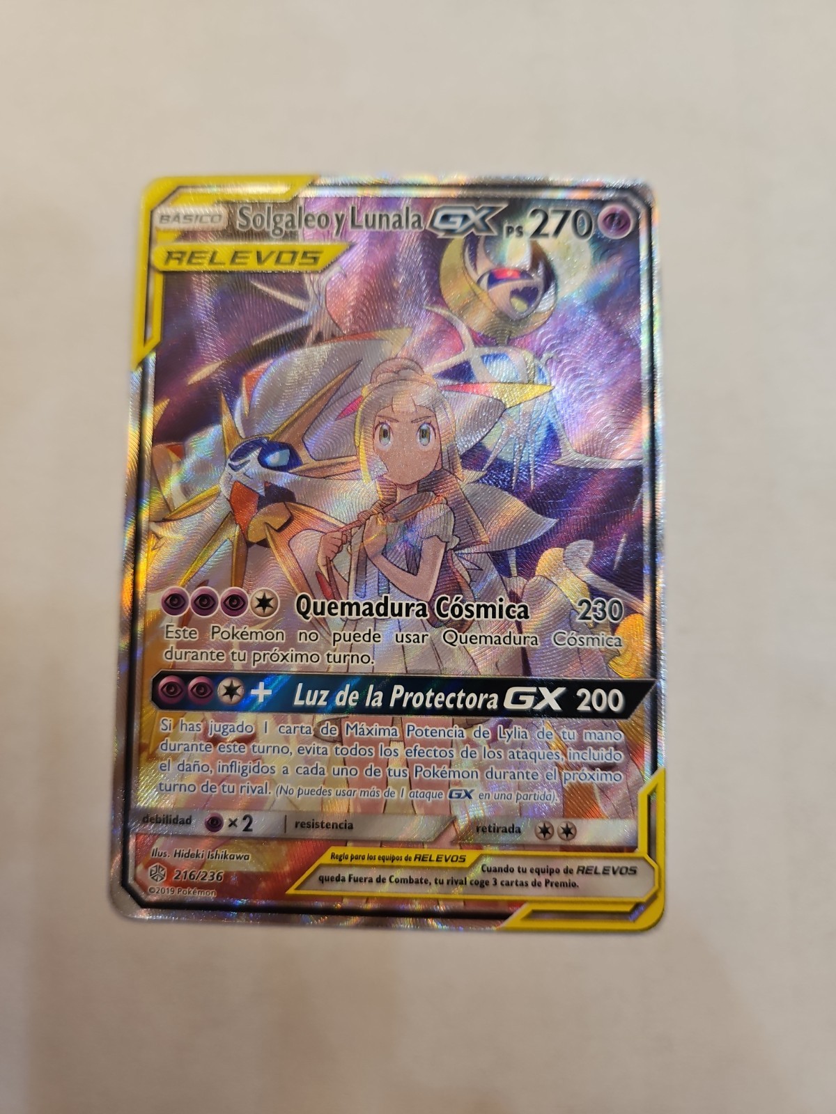 Solgaleo & Lunala GX 216/236 Pokemon Cosmic Eclipse Spanish Near Mint