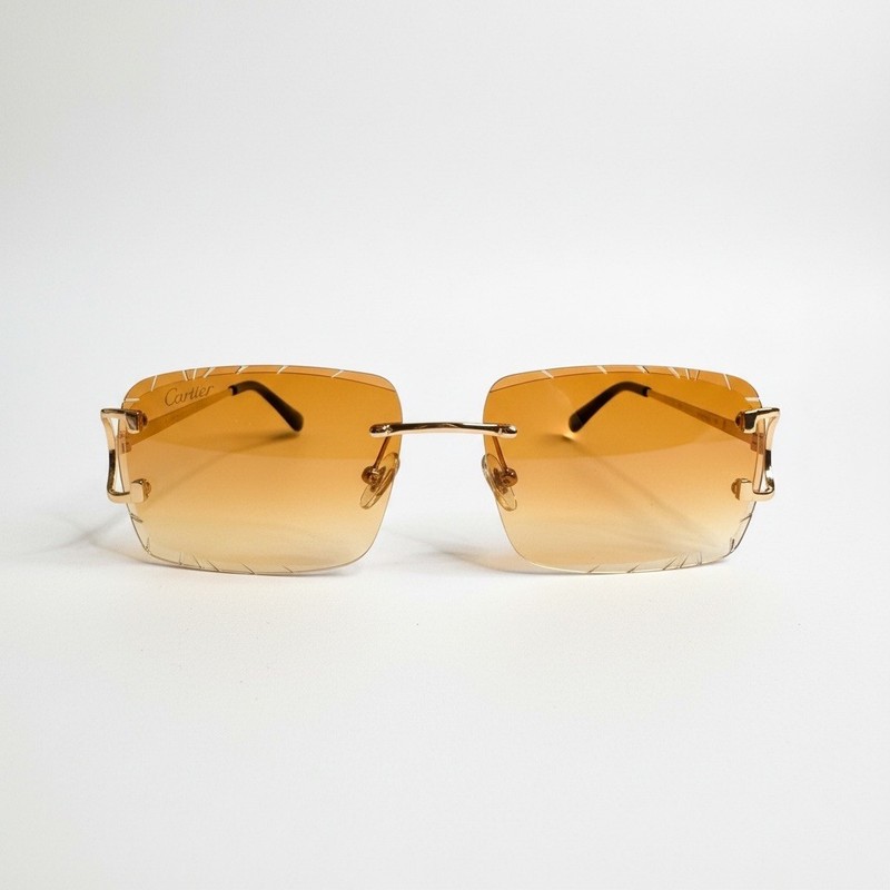 Cartier Rimless Gold Unisex Eyeglasses CT0092O Diamond cut Coffee Tint Lens 