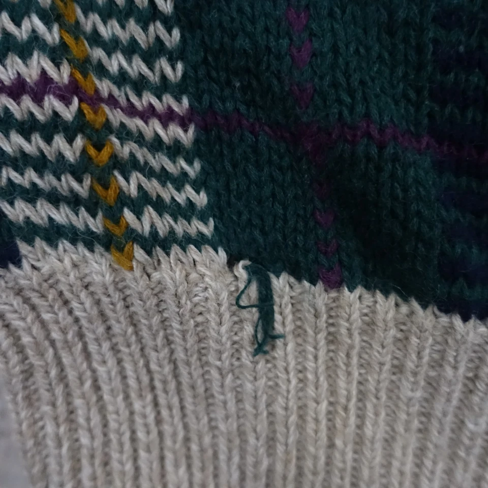 Trader Bay Jumper Mens Large Tall Tartan Plaid Knit Beige 90s Preppy Vintage - Image 3 of 4