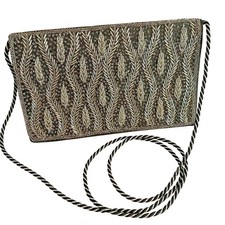 Black evening bag beaded convertible clutch purse dramatic elegant vintage FLAW