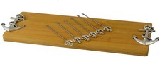 Image of (D) Bamboo Cheese Board, Wooden Board with Silver Picks 7-pc Sea Anchor