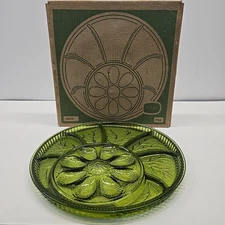 70s Vintage MCM Indiana Glass Deviled Egg Divided Serving Relish Tray Round VTG