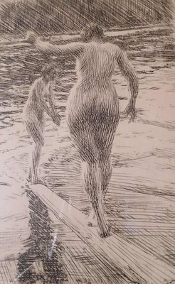 Badende orig. sign. Rad. von Anders Leonard ZORN (1860-1920)
