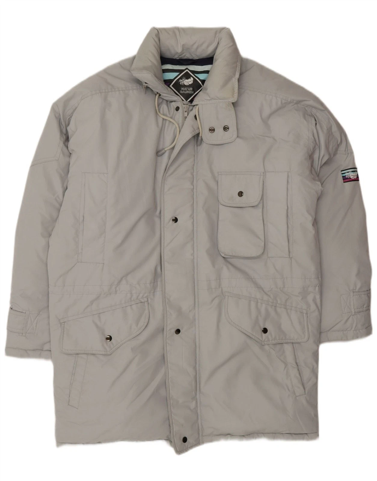 VINTAGE Mens Loose Fit Padded Coat UK 36 Small Grey Polyester CI02