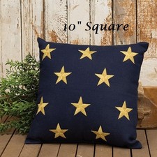 NEW PRIMITIVE AMERICANA PILLOW NAVY BLUE TAN Patriotic 10" Sq Embroidered Stars