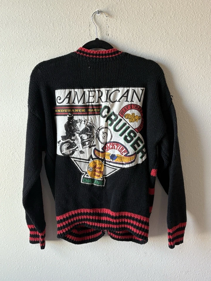 Cardigã suéter vintage anos 80 Prezzia Sportswear patches tamanho grande - Imagem 3 de 4