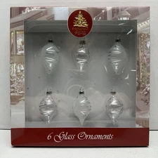Vintage 2000-Enchanted Forest Small Teardrop Glass 6 Ornaments New In Box