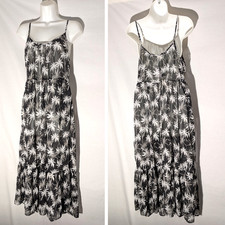 Miken Swim Cover-Up Dress Sz M, Black  White Palm Trees, Spaghetti Strap, Beach