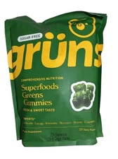 Gruns Adults Super Greens Gummies, NO SUGAR Superfood Gummy Bears 28 Packs 01/27
