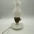 Vintage Hobnail Milk Glass Hurricane Table/Boudoir Bedside Lamp 14"