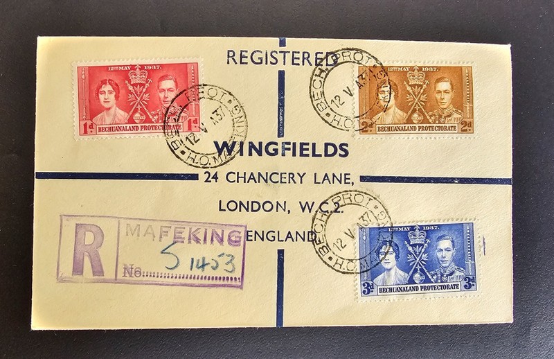 Bechuanaland Protectorate 1937 KGVI Coronation Set FDC Registered #1453 Mafeking