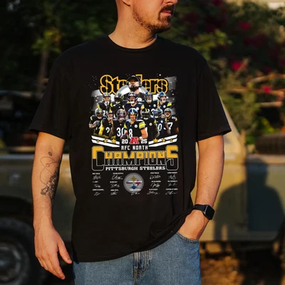 Pittsburgh Steelers 2025 AFC North Division Champions Signature T-Shirt - Image 1 of 3