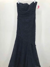 Pre-Owned Teri Jon Navy Size 10 Lace Strapless Maxi Evening Gown