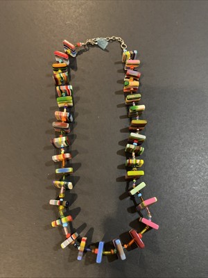 Sobral Pop Art Quadradinhos Curto Rainbow Stripe Artist Made Bead Necklace