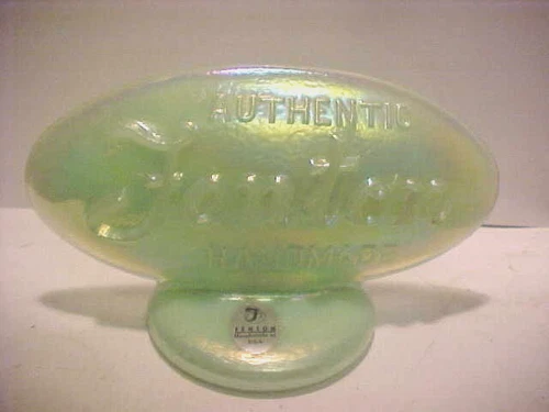 Vintage Fenton Sea Mist Green Iridescent Color Art Glass Oval Dealer Logo Sign