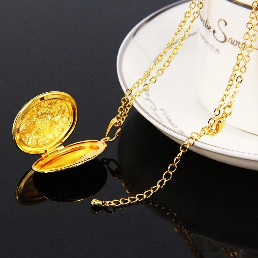 Gold Anhänger Bilder Medaillon öffnen Amulett Medallion aufklappbar Halskette - Bild 4 von 4