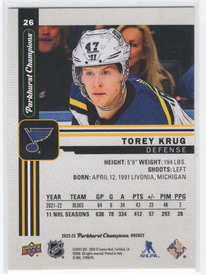 2022-23 Parkhurst Champions Torey Krug St. Louis Blues #26 - Image 2 of 2