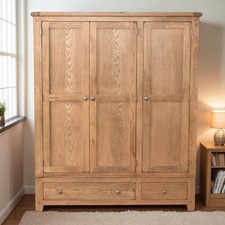 Oak Wardrobe 3 Door 2 Drawer Wardrobe in Chunky Dorset Country Base is Assembled