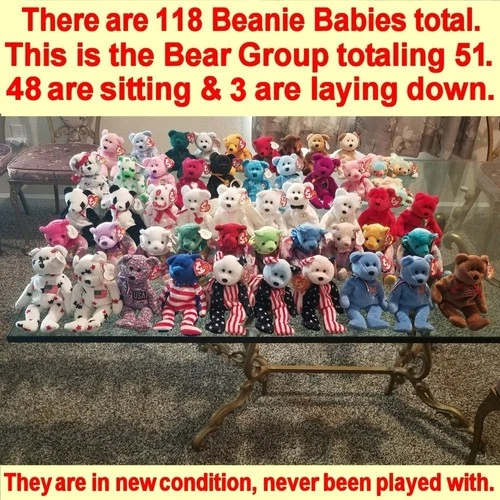 Lot of 118 Ty Beanie Babies Vintage 1993-2001 New - Displayed in Glass Case Only
