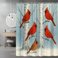 Red Cardinal Shower Curtain - Winter Bird Design - Cute and Decorative