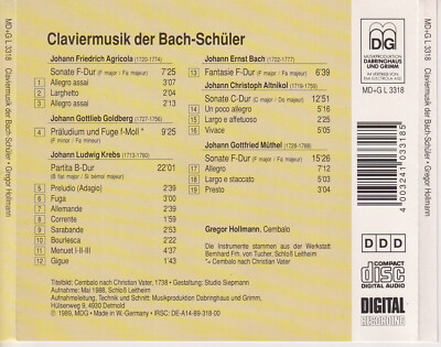 GREGOR HOLLMANN Claviermusik Der Bach-Schuler (CD 1989) Piano