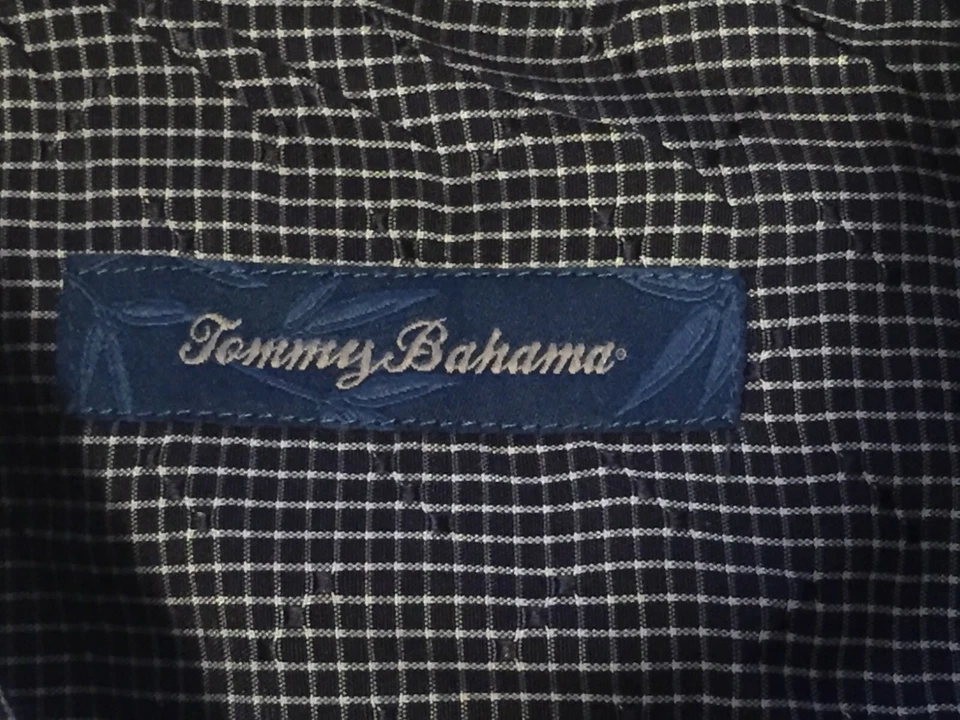 Camisa Tommy Bahama Azul Plata Blanco Mezcla Seda Grande Manga Larga Botón Delantero Foto 4 de 4