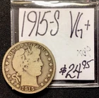 1915-S Barber Silver Half Dollar VG+. ENN Coins