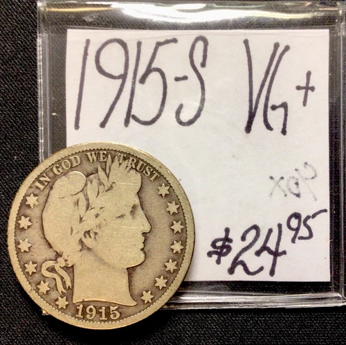 1915-S Barber Silver Half Dollar VG+. ENN Coins
