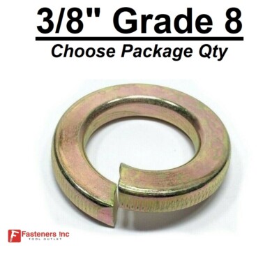 3/8'' Grade 8 Hardened Yellow Zinc Plated Steel Split Lock Washers