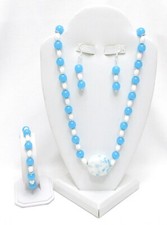NEW-TURQUOISE/WHITE NECKLACE, BRACELET  EARRINGS 4 PC. JEWELRY SET-SO PRETTY