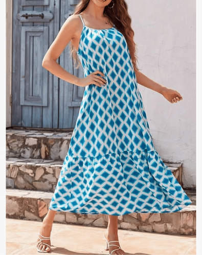 NEW Spaghetti Strap Scoop Neck Smocked Ruffle Flowy Maxi Dress S - Picture 6 of 6