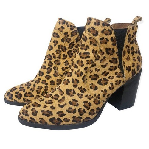 leather animal print ankle boots