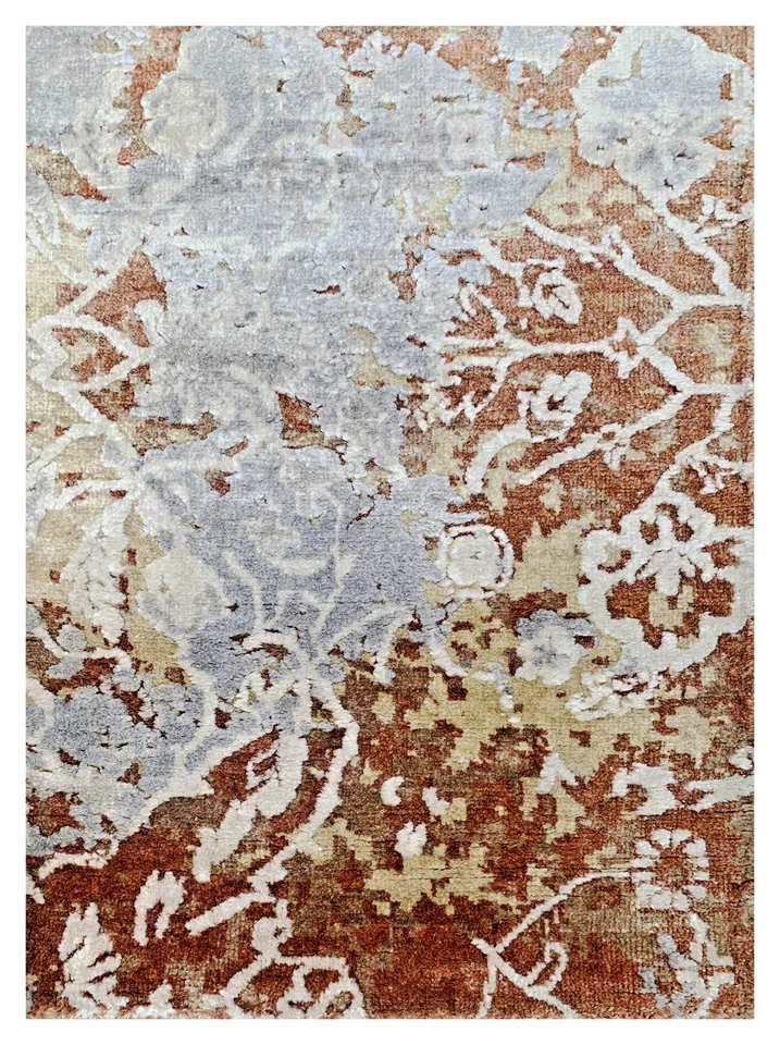 Alfombra de área moderna envejecida 8x10, alfombra de área de seda 100 % bambú, alfombra de pelo alto-bajo Foto 2 de 4