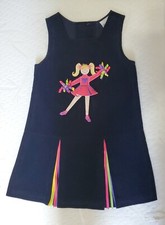 Cheerleader Jumper, size 6 -Navy Blue Pink- Corduroy Girl's dress Exc Cond