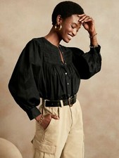 Banana Republic S Tall Pintuck Swing Top Blouse Black RT $109
