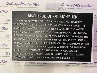 BERNARD #P-204 OIL DISCHARGE PLAQUE 8'' W x 5'' H.