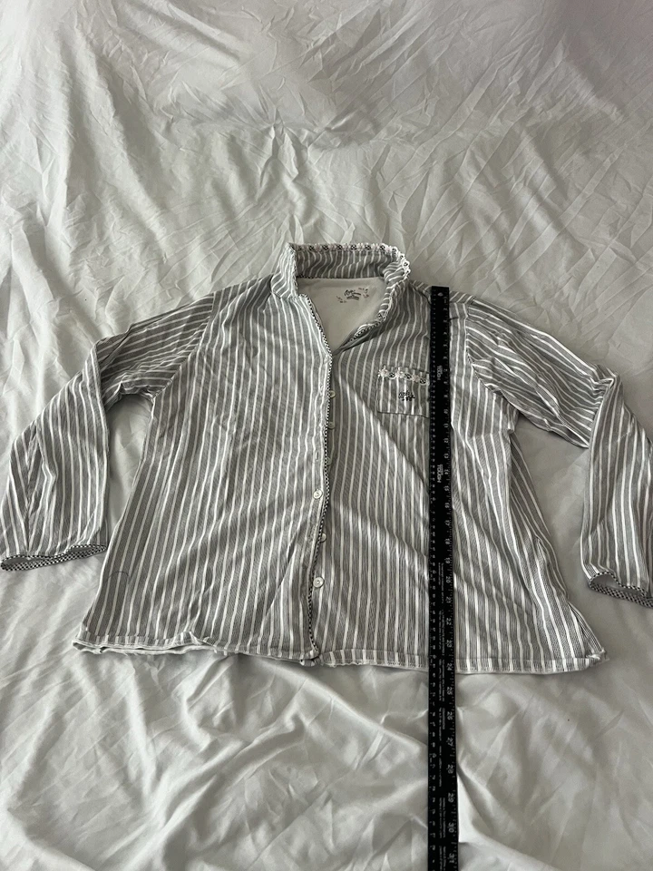 Top de pijama Aria para mujer XL gris a rayas manga larga cuello botón delantero 132 Foto 3 de 4