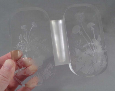 Vintage Tranquility V. Buescher Signed Etched Lucite Acryllic Bud Flower Vase
