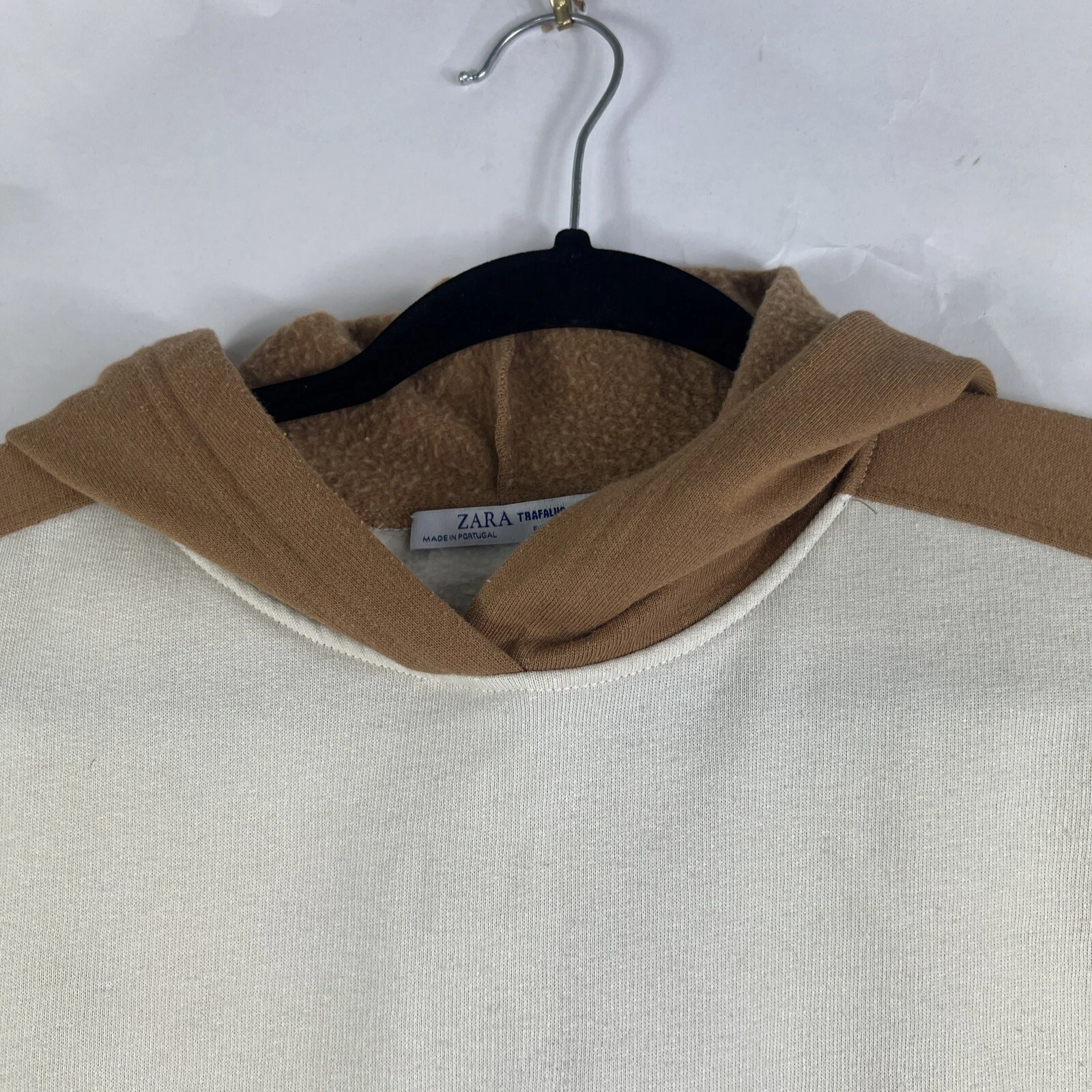 OFF WHITE Zara Felpa con Cappuccio Adulto Panna Marrone Crop Hoodie Donna Small A17