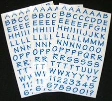 Mrs Grossman Three Sheets 4x6" 'Casual Alphabet, Blue' -285 letters & #s total) 