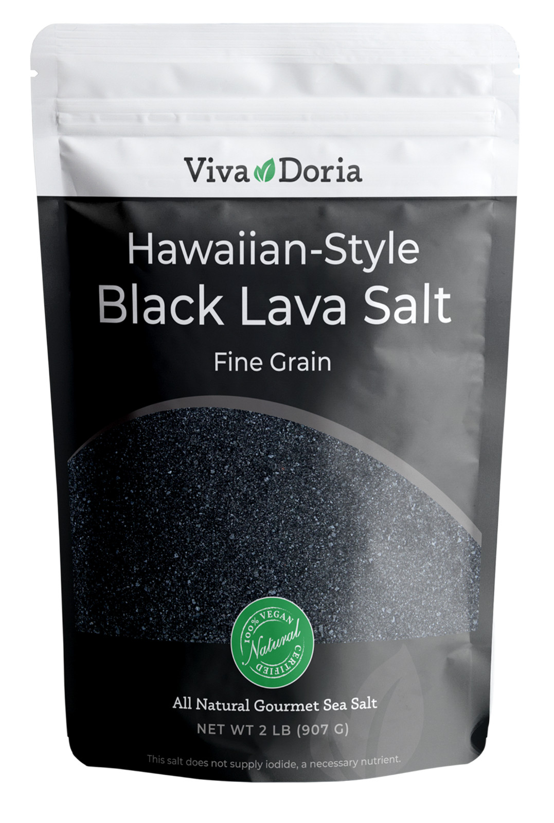 Viva Doria Hawaiian Black Lava Sea Salt, Fine Grain, 2 Lb.