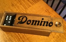 Antique Dominoes in Slide Top Dovetailed Box 27 Ebony Pieces