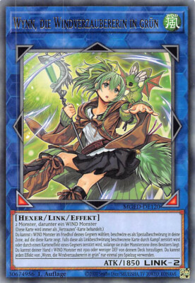 Yu-Gi-Oh! Wynn, die Windzaubererin in grün MGED-DE120 Gold Letter Rare 1. Aufl.