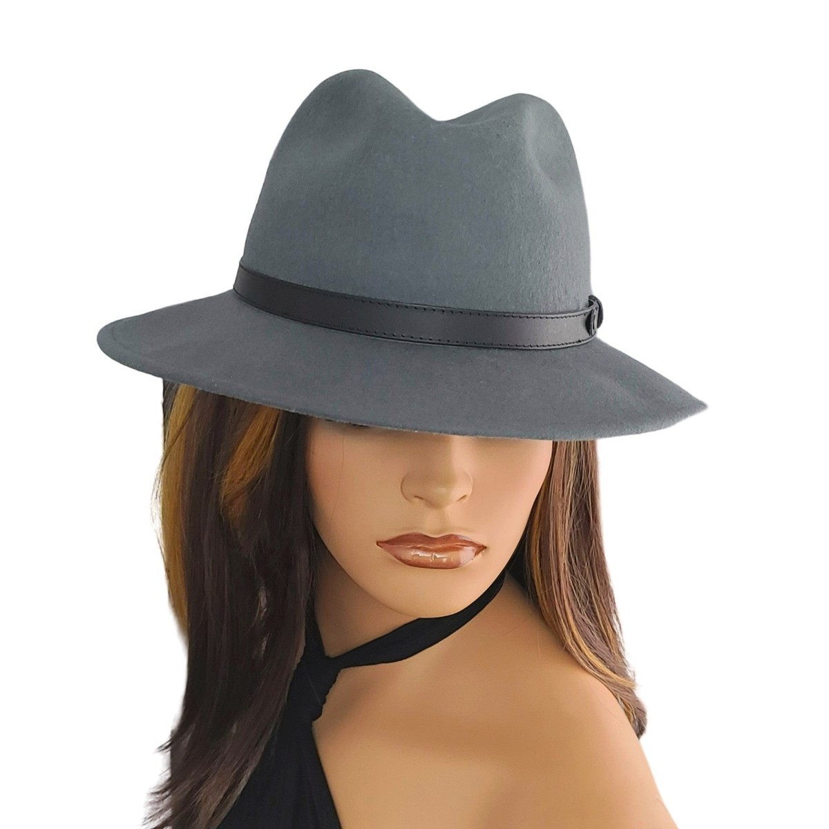 NWT CINTELLI & GALLUZZO Italy Wool Chain Strap Felt Fedora Hat Roma Wool Felt Stingy Brim Fedora Hat – Village Hat Shop main image 4