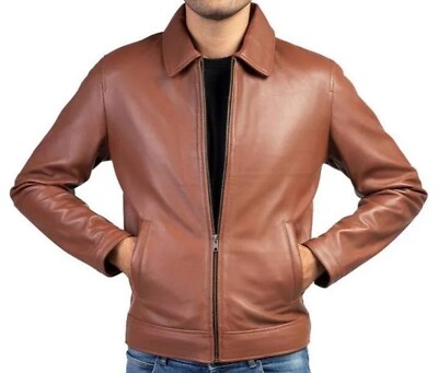 Men's Real Leather Tan Brown Jacket Soft Lambskin Classic
